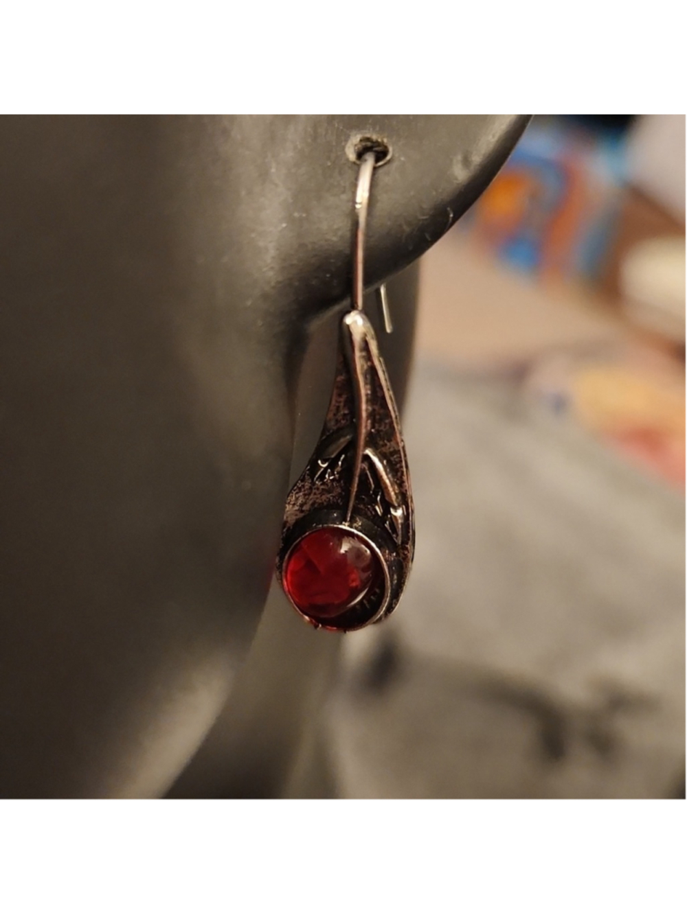 Teardrop Crimson Drop Earrings - Picture 3 of 8